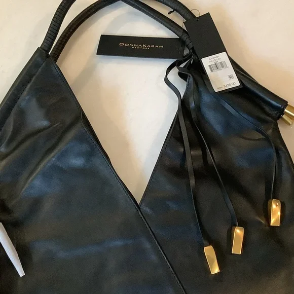 Donna Karan Black Shoulder Bag with Gold Details, Brand New